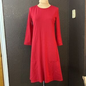 J. jill deep wine red scoop neck ponte knit long sleeve sheath‎ dress